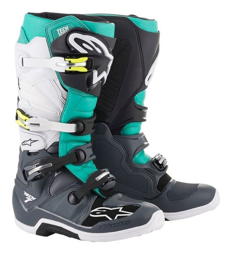 Bota Alpinestars Tech 7 Cinza/verde Água Offroad Cross 2019