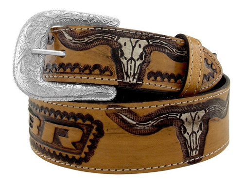 Cinto Country Masculino Pbr Longhorn Cowboy Rodeio Ct0198 Cor Marrom Tamanho 95 (veste Calça 42)