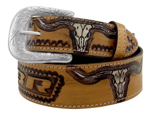 Cinto Country Masculino Pbr Longhorn Cowboy Rodeio Ct0198 Cor Marrom Tamanho 100 (veste calça 44)