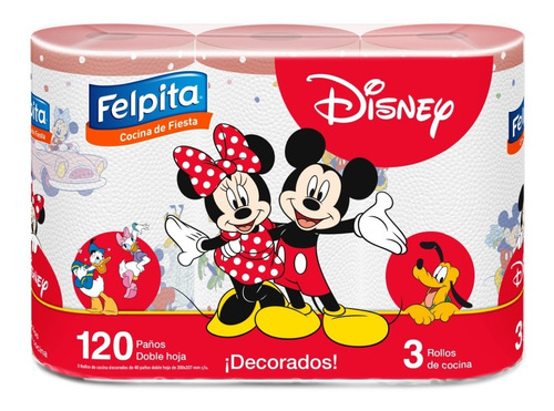 Rollo De Cocina Felpita Disney 40 Paños X 3 Rollos