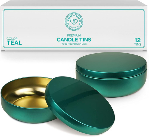 Latas Verde Azul Para Velas De 16 Oz Con Tapas Pack De 12u.