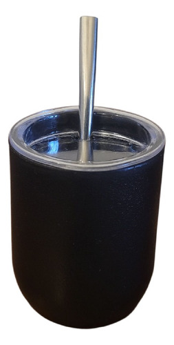 Mate Con Tapa Antivuelco Con Bombilla Negro Lisa