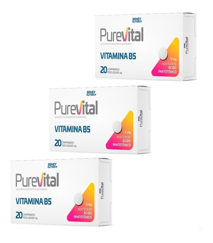 Vitamina B5 Ácido Pantotênico 5mg Purevital 60 Comprimidos
