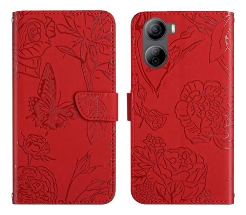 Funda De Piel Con Relieve De Peonías Y Mariposas For Zte