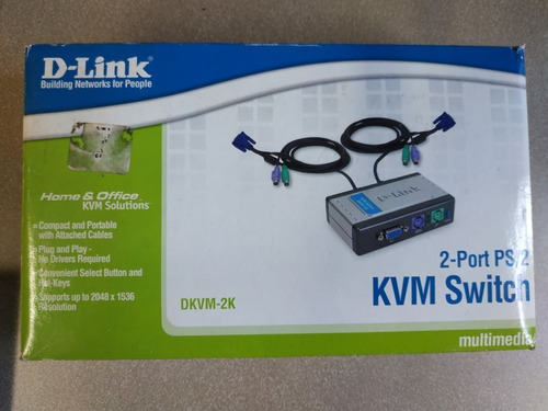 Switch Kvm 2 Puertos Ps2 Vga Monitor Teclado Mouse Dvr Dlink