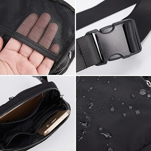 2 Cangurera Deportiva Multiusos Impermeable Gym Correr Bolsa Negro/caqui Rayas