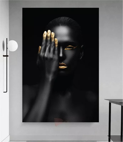 Pintura De Diamantes 5d De Mujer Africana Dorado Negro 40x80
