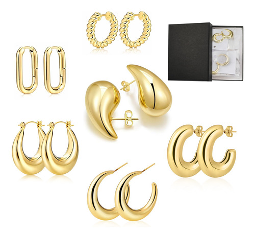 6 Pares De Aretes De Oro Para Mujer De Gota De Lágrima