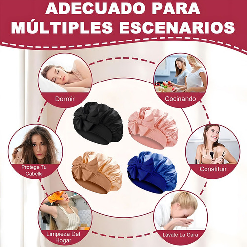2pcs Gorro Y Antifaz Dormir De Satín Para Dormir Y Proteger Negro