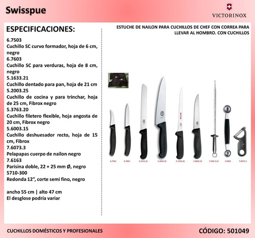 Imagen 2 de 2 de Juego De Cuchillos Para Chef C/9 Piezas Victorinox (501049)