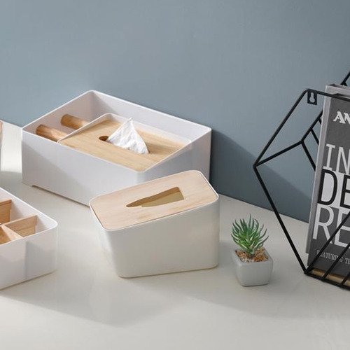 Imagen 4 de 9 de Porta Pañuelos Con Organizador Blanco Con Madera