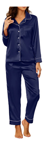 Conjunto De Pijama Mujer Manga Larga Seda Satén Y Pantalones