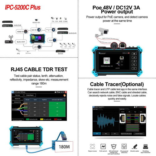 Probador De La Cámara Ip Con El Trazador De Cables, 8mp Ahd
