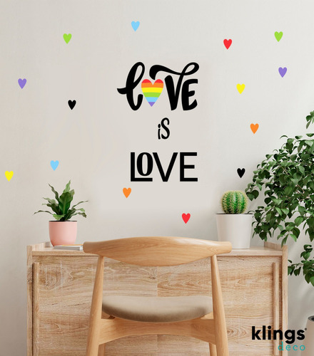 Imagen 1 de 5 de Vinilo Decorativo Frase Love Is Love Orgullo Arcoiris