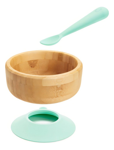 Cuenco para niños con ventosa y cuchara de bambú, color Munchkin, marrón claro liso