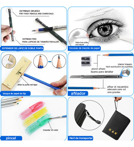 Kit De Lápices De Dibujo Y Boceto Con Accesorios 72 Piezas