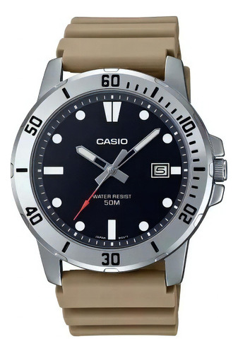 Reloj Hombre Casio Mtp-vd01-5e Wr50 Análogo Resina Becris Color de la correa Arena Color del bisel Plateado Color del fondo Negro