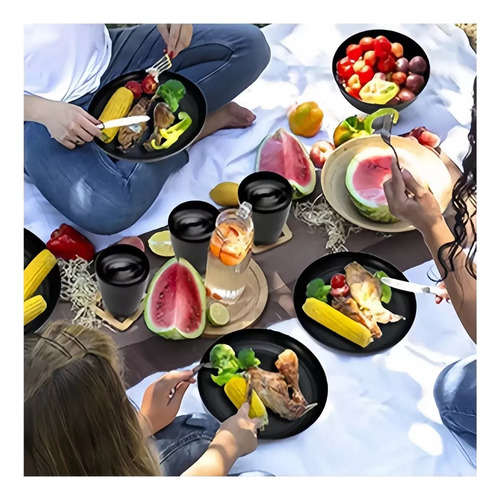 . Vajilla Juego Negro Cocina Paja Trigo Plato Tazas Kit 28pz