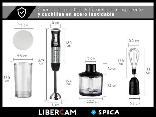 Imagen 6 de 10 de Mixer Minipimer Multiprocesadora Spica Sp-640 Batidora