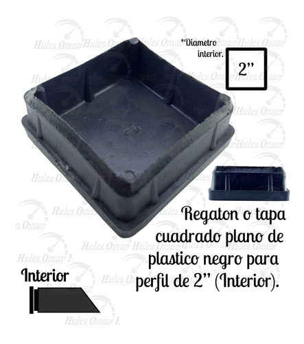 Tapon Regatón Cuadrado De 2in Interno De Plastico Negro 16pz