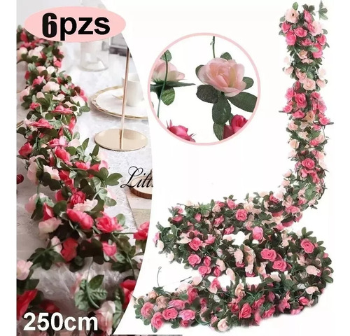 6pcs Guia Enredadera Con Rosas Artificial Decoración Flores