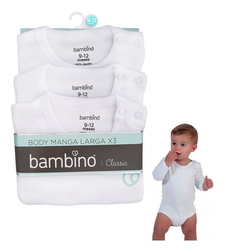 Tripack Body Manga Larga Unisex Blanco Bambino Ropa Bebe