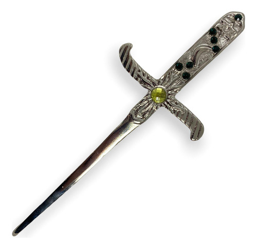 Athame Metal Prata Brilhante 19 Cm Pedra Verde E Strass