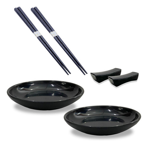 Kit Oriental Japonês Hashi Molheira E Descanso Hashi 6 Pçs