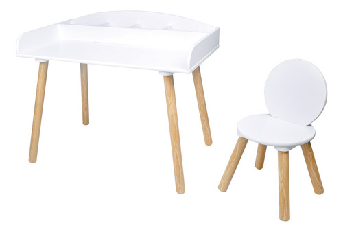 Escritorio Y Taburete Montessori Multifuncional Para Niños Color Blanco