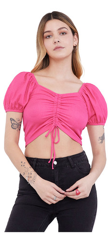 Blusa Mujer Panal Manga Globo Fucsia Corona