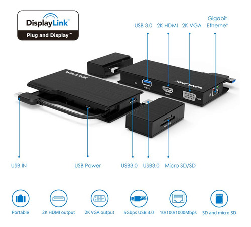Wavlink Universial Usb 3.0 Dual Head Mini Docking Multi-disp