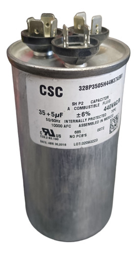 Capacitor Csc Doble Ventilador, Aire, A/c 35+5.0uf 440vac