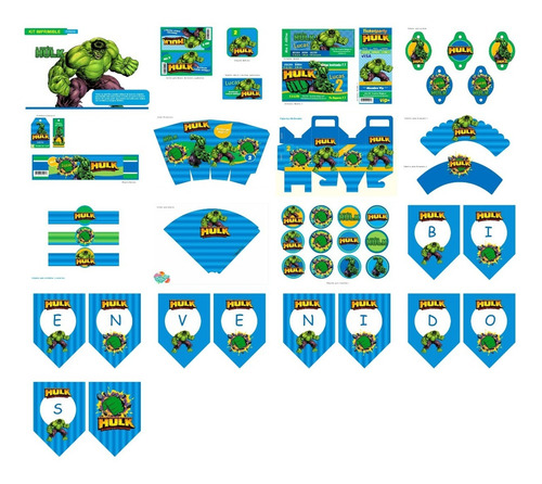 Kit Imprimible Hulk Cotillon + Papeles Fondos Cliparts Fonts