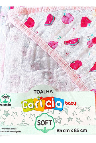 Imagem 1 de 5 de Toalha Fralda Com Capuz Baby 85x85cm Rosa Macia Minasrey