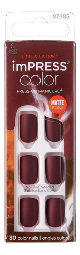 Uñas Impress Marca Kiss/press-on - Lights Out Color Burdeo