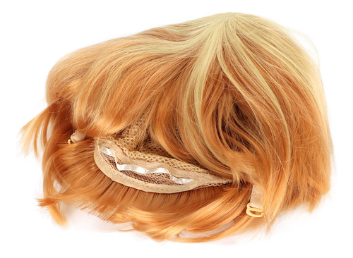 Peluca Corta Amarilla Para Cosplay De Fibra Sintética Ondula