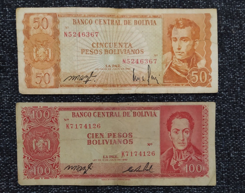 Lote 2 Billetes 50 Y 100 Pesos Bolivianos 