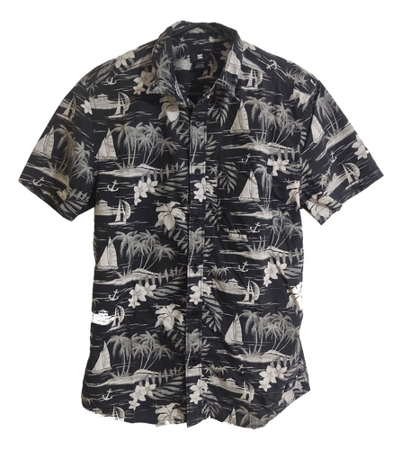 Camisa Dc Manga Corta Hawaiana Talle S Anclas Moda Usada