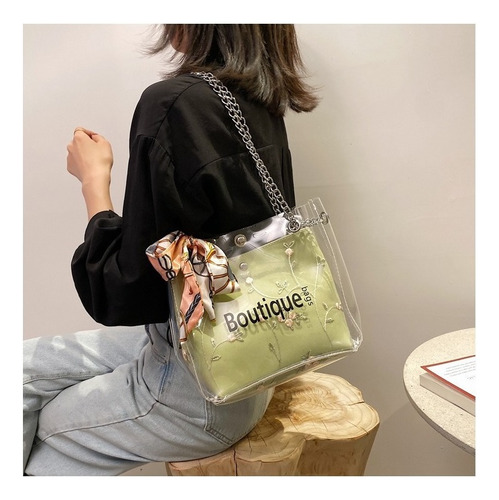 Bolso De Hombro De Cadena Transparente De Mujer De Moda Color Verde