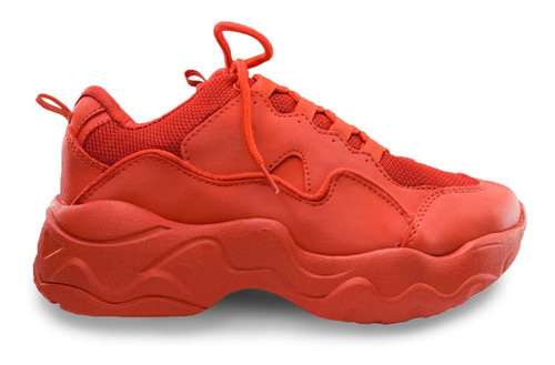 Imagen 1 de 4 de Zapatos Tenis Plataforma Casuales Suela Alta Rojos