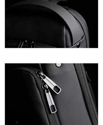 Bolso Morral Antirrobo Impermeable Con Candado Y Usb Negro Con Dorado