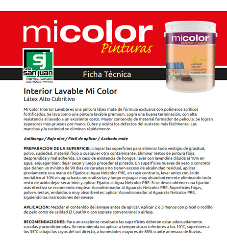 Latex Interior Lavable 20 Litros Blanco Mate Micolor Blanco Mate