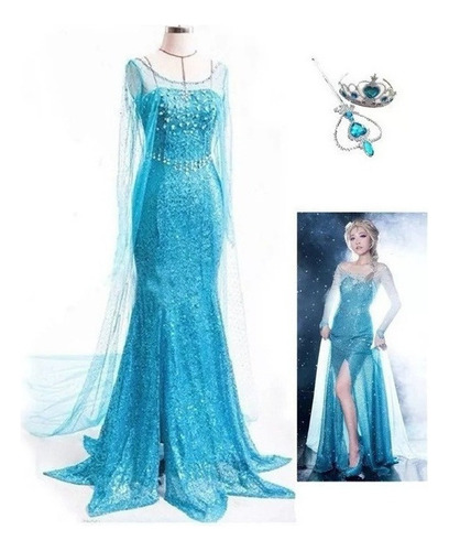 Vestido Frozen Para Adulto, Princesa Elsa, Halloween, 3 Unid