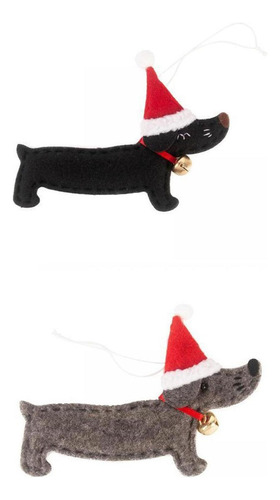 2x Colgantes Navideños Decorativos Adorno De Perro Salchicha