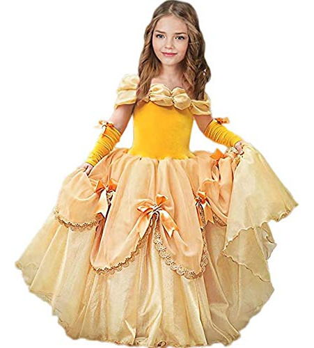 Princesa Traje Niñas Vestido Amarillo Fiesta Navidad H...