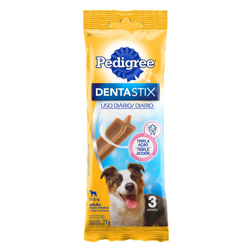 Imagem 1 de 1 de Petisco para Cães Adultos Raças Médias Pedigree Dentastix Pacote 77g 3 Unidades