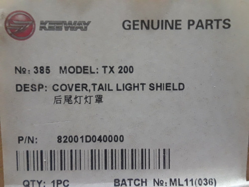 Imagen 2 de 2 de Mica De Stop Trasero Tx 200 Original Empire Keeway