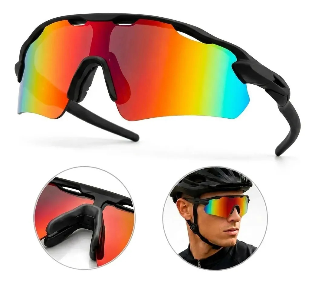 Óculos Esportivo Ciclismo Bike corrida Proteção Uv400 estilo radar Preto/multicolor