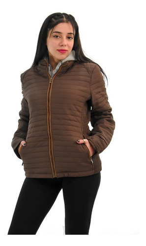 Imagen 2 de 3 de Campera Mujer Inflable Capucha Polar Impermeable Aya 7843