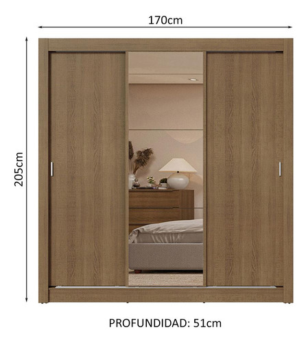 Ropero Closet Madesa 3 Puertas 1 Espejo Mm 01 Color Rustic